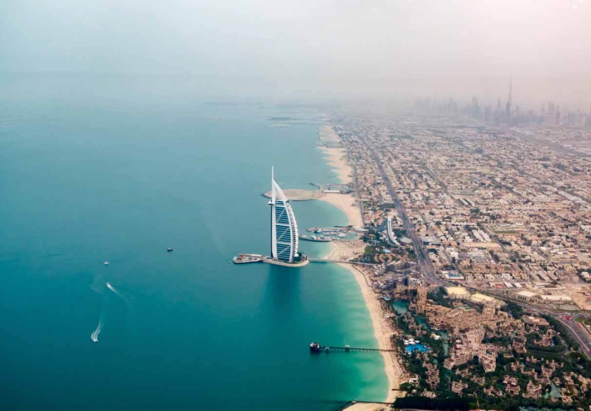 Aerial view of the Burj Al Arab in Dubai